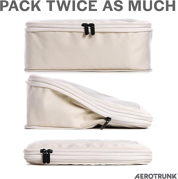 Compression Packing Cubes for Travel, 2-Pack, Beige | Solves overpacking, 2-Piece set fits most carry-ons, 50% Space savings, Compression luggage organizer bags - Image 2
