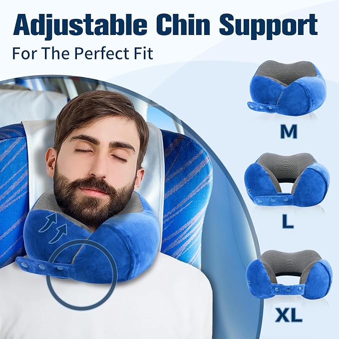 Cirorld Neck Pillow for Traveling, Travel Pillows for Airplanes,100% Pure Memory Foam Travel Neck Pillow, Adjustable Flight Pillow, Portable Plane Accessories with Eye Mask, Earplugs, Carry Bag - Image 2