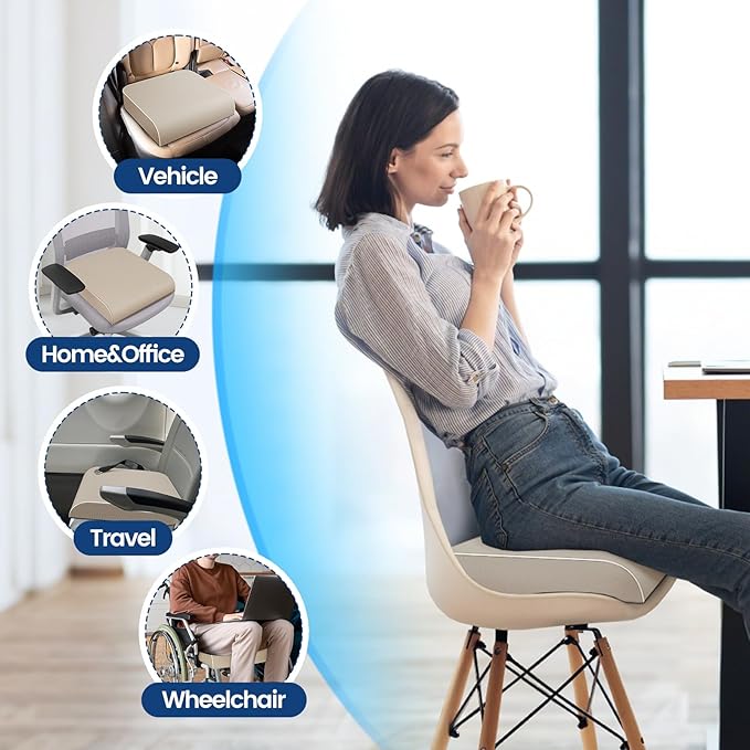 SweetSlubr Seat Cushion, Chair Pad, Memory Foam Tailbone Pain Relief | Office Chair Cushion for Tailbone Pain Relief, Non-Slip Cover, Soft Support for Office Chair, Car Seat,X-Large/Beige - Image 4
