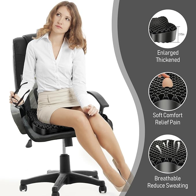 Gel Seat Cushion, Thickened Big Breathable Honeycomb Design Absorbs Pressure Points Gel Cushion with Anti-Slip Cover Seat Cushion for Office Chair Home Car Seat Cushion for Wheelchair - Image 6