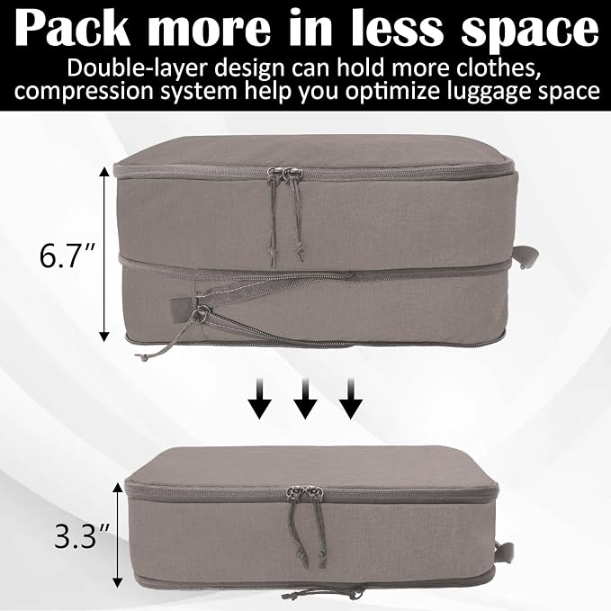 Compression Packing Cubes for Travel Packing Organizers, Khaki, 2L+2XL | Expandable Travel Cubes for Packing Suitcase Organizer Bags Compression Bags for Travel Accessories - Image 3