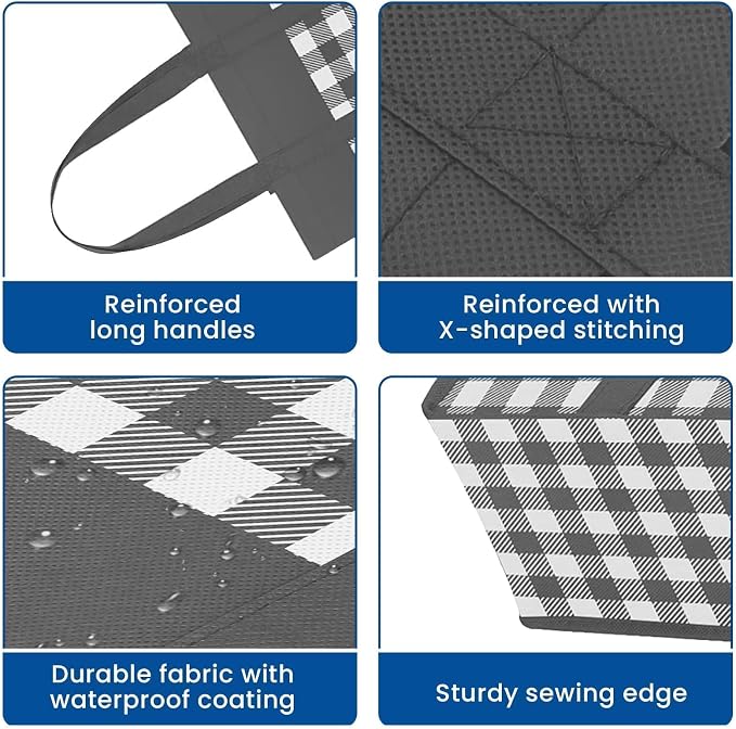 Reusable Grocery Shopping Bags 10 Pack Large Foldable Tote Bags Bulk | Eco Produce Bags with Long Handle for Shopping Groceries Clothes (Plaid A) - Image 7