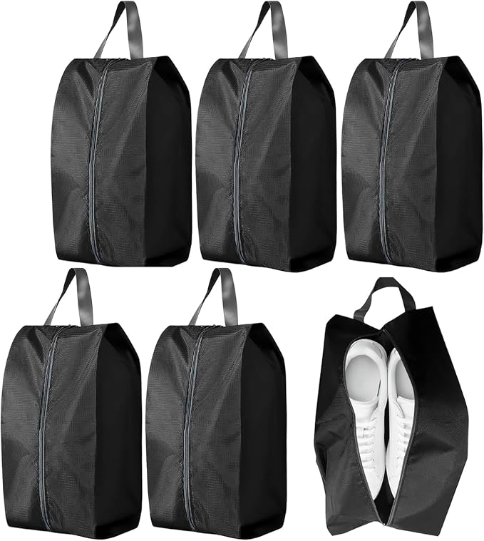 5Pcs Large Travel Shoe Bags Portable Travel Gifts Shoe Organizer with Zipper Closure, Waterproof Nylon Shoe Storage Organizer with Handle Travel Bags For Men and Women, Black by ASANMEYO