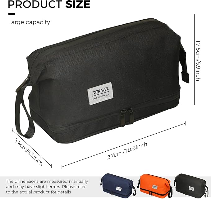 Travel Toiletry Bag Water-resistant with Hanging Hook for Mens Large Packing with Waterproof Wet/Dry Compartment Travel Shower Bags Travel Toiletry Organizer Dopp Kit Shaving Bag - Image 3