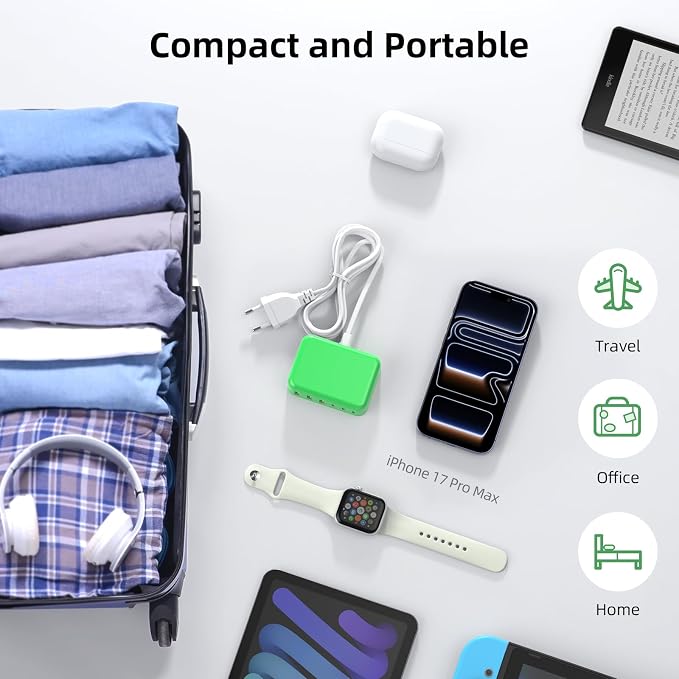 100W 6 in 1 USB Charger, 50% Smaller Charging Station for Multiple Devices | Fast Charging Blocks with Type C Port, USB Charging Hub Organizer Multiport Power Strip for iPhone,Samsung,Ipad,Kindle,Travel - Image 4