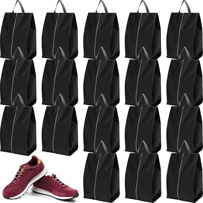 Paterr 18 Pcs Shoe Bags for Travel XX-Large Storage Packing Organizer Waterproof Shoe Carrier with Zipper Protable Covers for Travel for Women Men, Black by Paterr