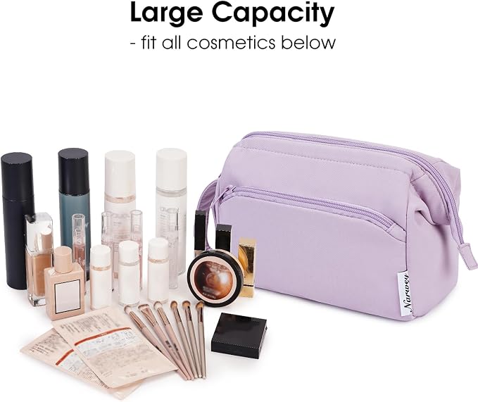 Narwey Makeup Bag Women Wide-open Make up Bag Travel Cosmetic Bag Organizer Toiletry Bag for Cosmetics Toiletries Accessories (Purple) - Image 3