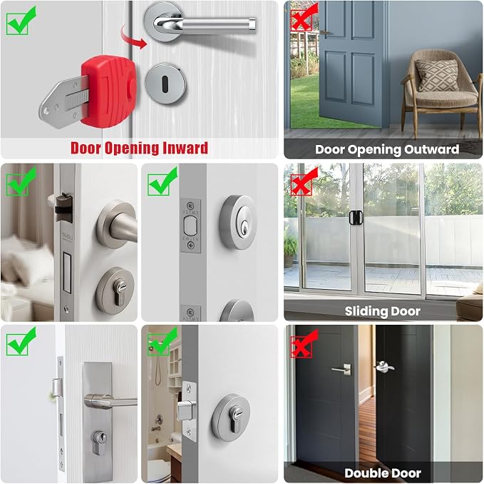 Portable Door Lock for Travel & Home - Hotel Door Locks for Travelers Security, Durable Travel Safety Device for Apartment Airbnb College, Home Security, Travel Essentials, Easy to Use - Image 6
