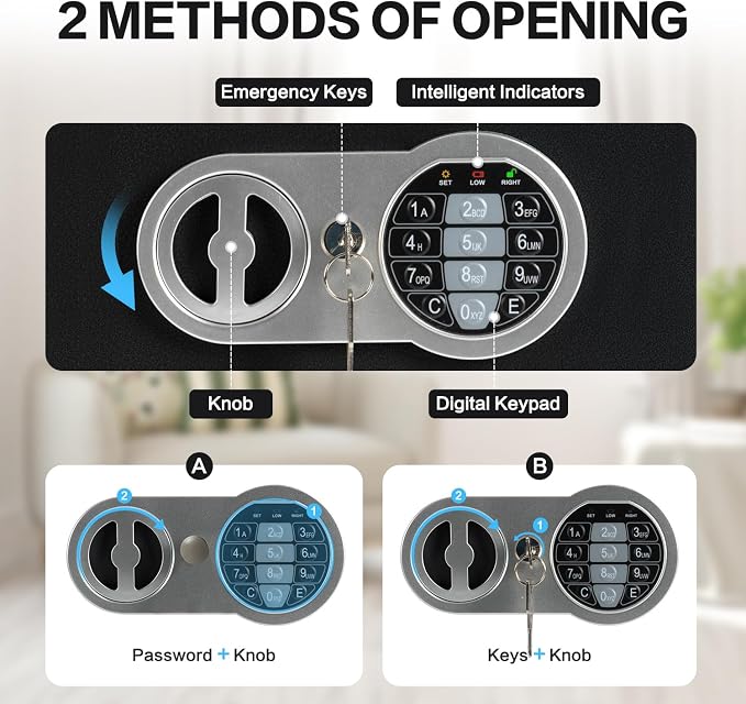 0.23 Cubic Feet Safe Box, Small Safe W/Fireproof Bag, Keys & Pass Code, Digital Electronic Security Money Box for Cash, Document, Home, Office, Hotel Use, Black, 6.69"D x 9.06"W x 6.69"H - Image 4