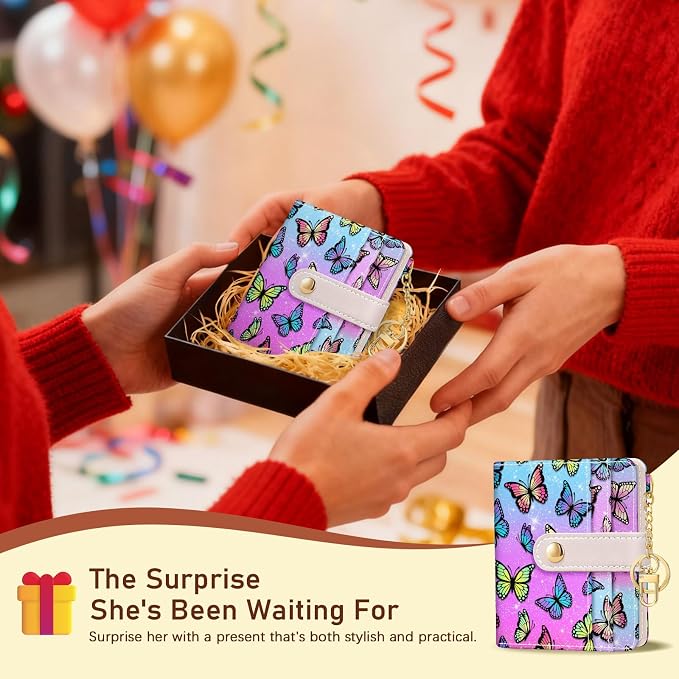 Jogjam Butterfly Rfid Women Wallet, Small Slim Thin Credit Card Holder | PU Leather Bifold Cash Zipper Coin Pocket ID Window, for Female Ladies Teen Girls Girly Gifts - Image 7