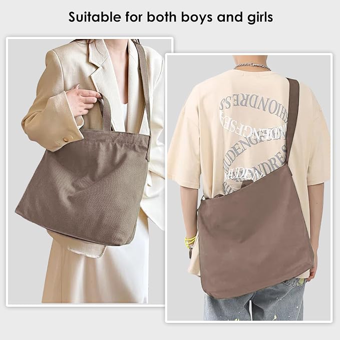 Women's Canvas Tote Bag inside Out Bag with Adjustable Crossbody Strap for Work Travel Shopping Durable Handbag for Men - Image 6