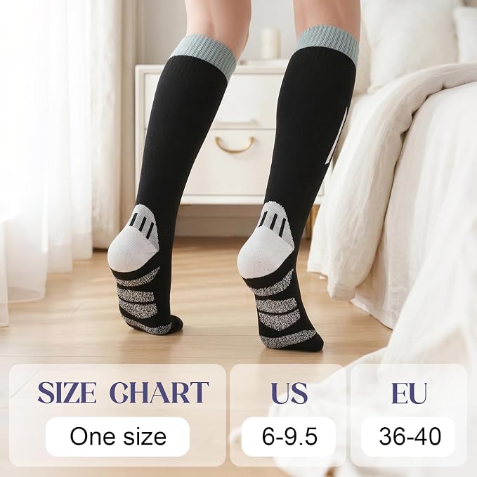 4/6 Pairs Compression Socks for Women 20-30mmHg Knee High Socks | Breathable Comfort Support Socks, Thick Cotton Fabric, Striped Ribbed Design, Fatigue Relief, For Nurses Flying Pregnancy - Image 3