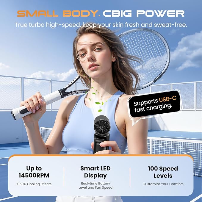 Portable Mini Clip On Fan, Turbo Handheld Fan Rechargeable Portable Fan | 3-in-1 Personal Cooling Fan 14500 RPM Mini Stroller Fan for Travel, Camping, Office & Outdoor Use - Image 3