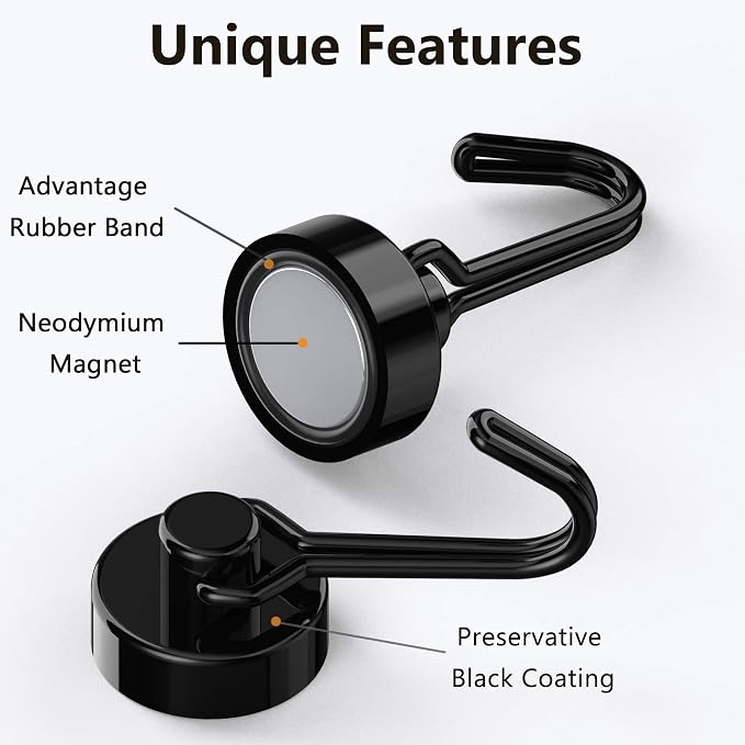 Tohoer Magnetic Hooks, Neodymium Magnets Hook Heavy Duty 30LBS with Rust Proof for Fridge, Refrigerator, Oven, Grill, BBQ, Key, Tools Holder, Utensil, Kitchen, Outdoor, Magnet for Hanging Wreaths - Image 2