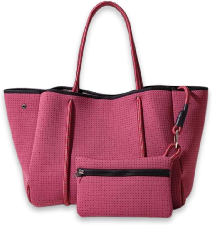 POPUPS Large Neoprene Tote Bag for Women - Everyday Designer Handbag for Travel Work and Beach with Pockets and Zipper Pouch by POPUPSBrand