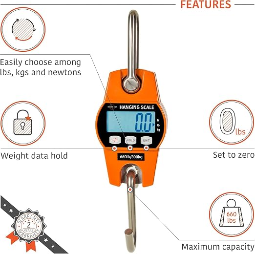Digital Hanging Scale 660 LB 300 KG - Professional Heavy Duty Waterproof Fish Scale - Portable Durable Crane Scale for Luggage Weight Suitcase Hunting Farm Bike Bow Fish Weight Fishing Scale - Image 7