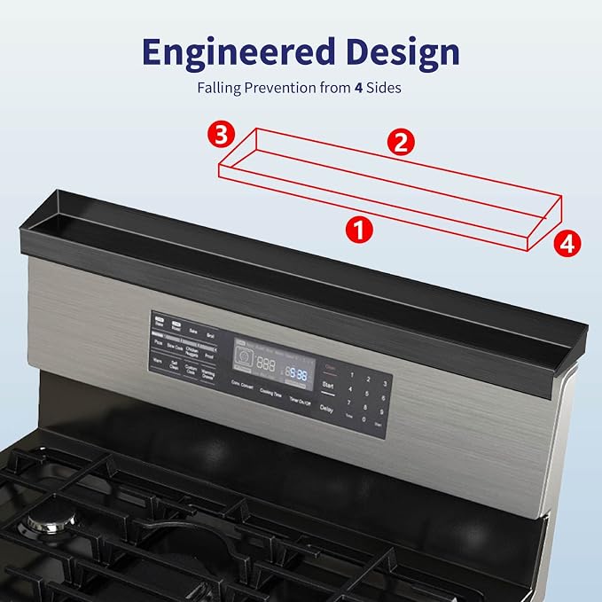 IIIOIIIA Stove Top Magnetic Shelf for Kitchen Organization, 30" Magnetic Spice Rack Over The Stove, 4" Deep Spice Organizer with Border All Around, Brushed Stainless, Black - Image 4