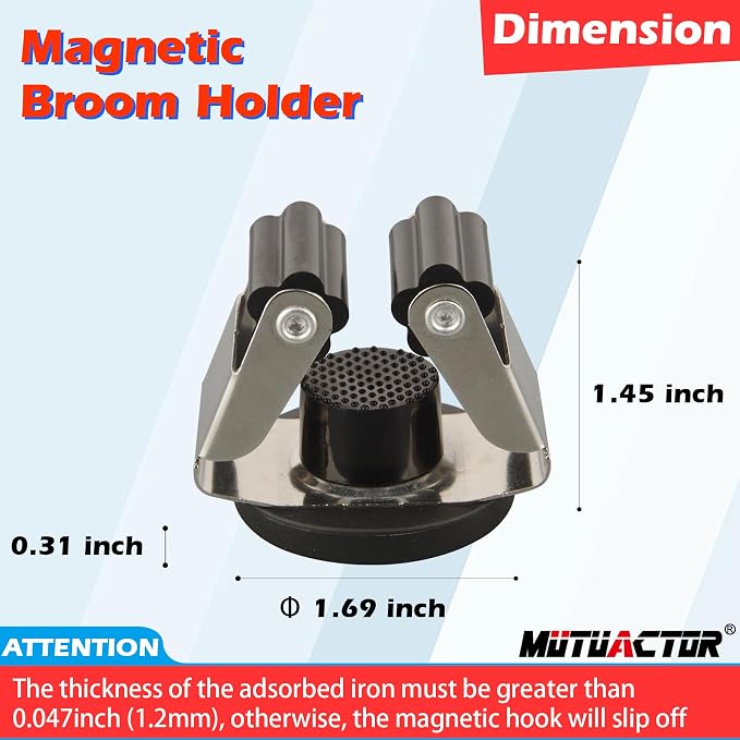 MUTUACTOR Magnetic Broom Holders,2PCS Anti-scratch Magnetic Mount Broom Holder with Rubber Grippers, 12lbs Heavy Duty Magnetic Tool Holders for Work Garage Laundry Kitchen RV Van Accessories - Image 5