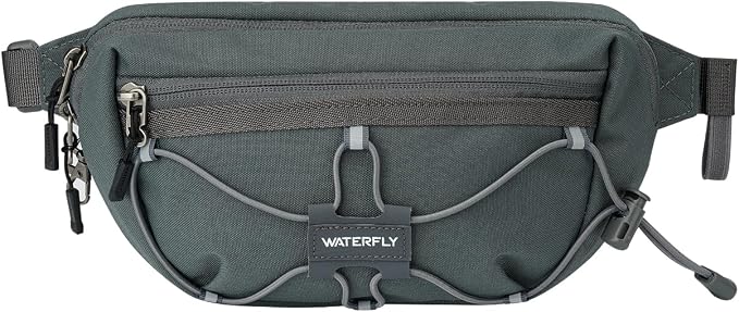 WATERFLY Small Fanny Pack RFID Blocking Travel Hiking Crossbody Waist Bag | Anti-theft design, Water resistant, Lockable zipper, Hidden rear pocket, Lightweight hip belt bag, EDC Running, Cycling, Gym by Waterfly