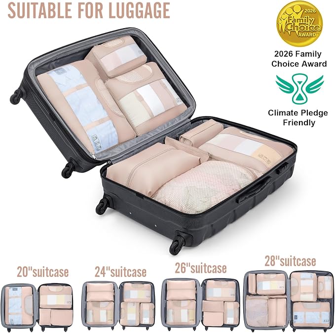 Veken 8 Set Packing Cubes for Travel Essentials,Anti-Wrinkle Buckled Suitcase Organizer for Shoe & Toiletry Bag,Carry On Luggage Bag with 99+ Count Mesh Holes for Airplane & College Dorm Accessories - Image 7