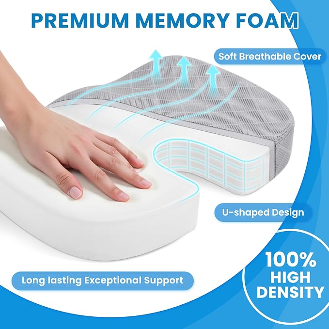 Memory Foam Office Chair Seat Cushion - Light Grey, XX-Large | for Car Seat, Airplane, Desk Chair - Sciatica & Hip & Coccyx Pain Relief Cushion for Long Sitting Office Workers, Car Drivers - Image 3