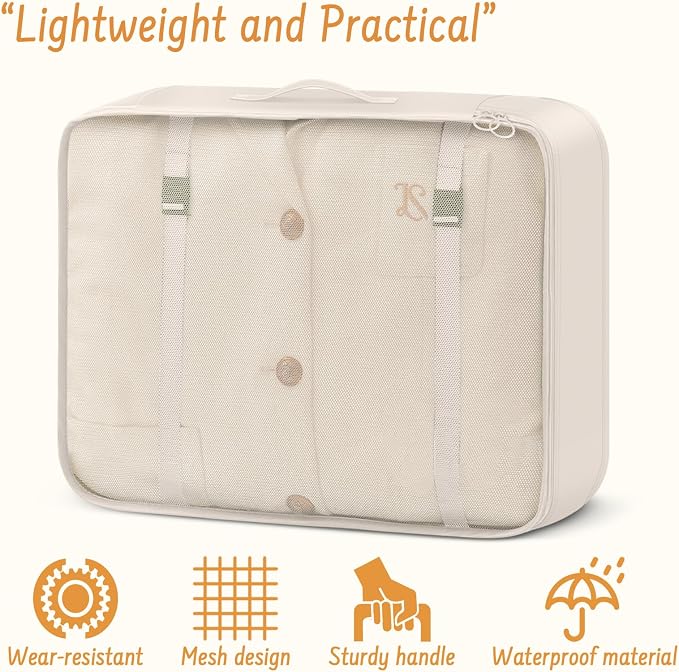 9 Set Packing Cubes for Travel Essentials - Lightweight Carry-On Luggage Organizer Bags with Shoe, Clothes & Laundry Bags for Airplane, Family & Business Travel, Beige - Image 4