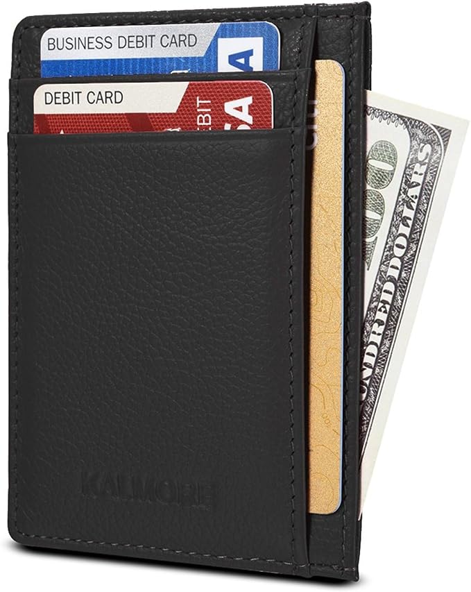 KALMORE womens Credit Holder Genuine Leather Slim Minimalist Card Case Wallet, Black With Id Window by KALMORE
