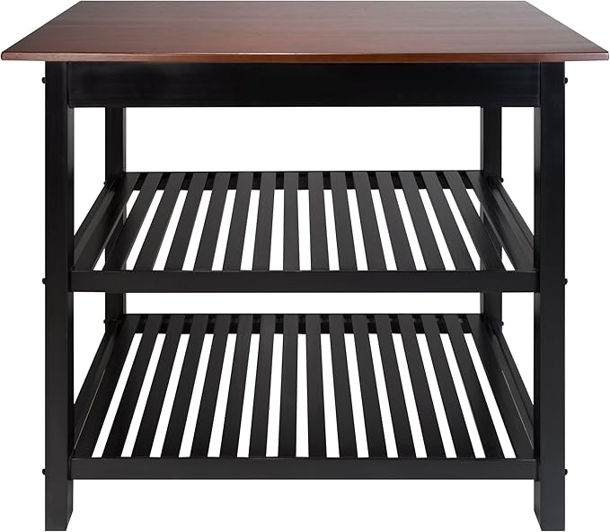 Casual Home Kitchen Island with Solid American Hardwood Top, Walnut&black - Image 3