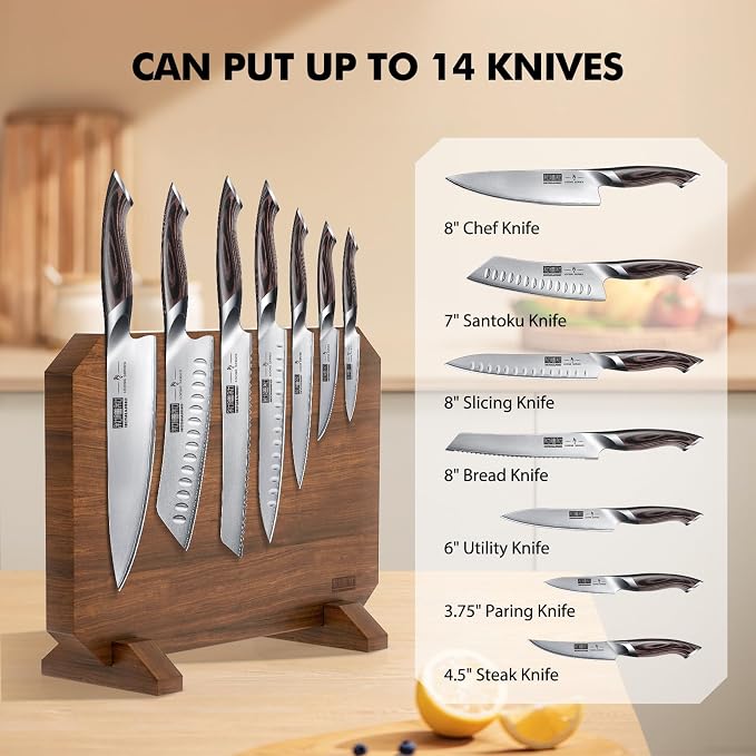 HOSHANHO Magnetic Knife Block, Thickened Acacia Wood Kitchen Knife Holder | Kitchen Knife Stand with Strong Magnets, Multifunctional Double Side Knife Storage Organizer for Kitchen Counter, Ideal Gifts - Image 3