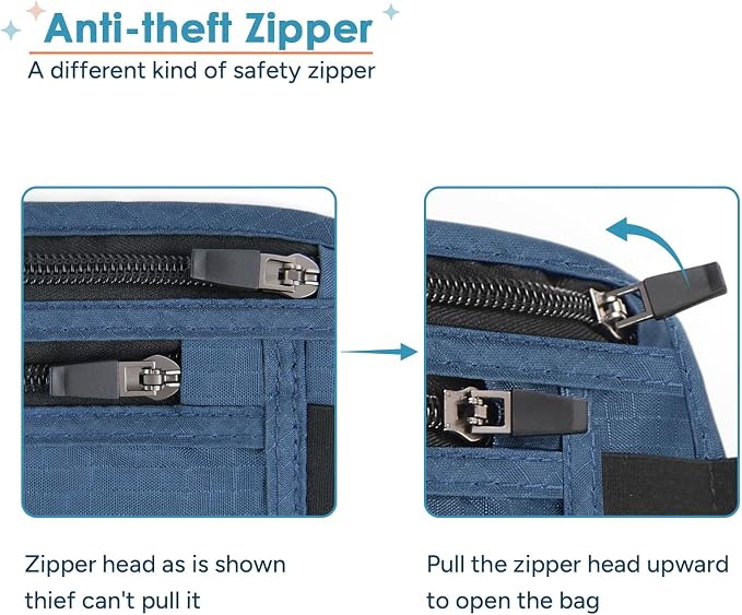 Travel Money Belt with Slim Anti-Theft RFID Passport Holder for Travel | Waist Pack Concealed under Clothes for Ultimate Protection of Credit Cards, Cash, Passport & Documents, Navy Blue - Image 4