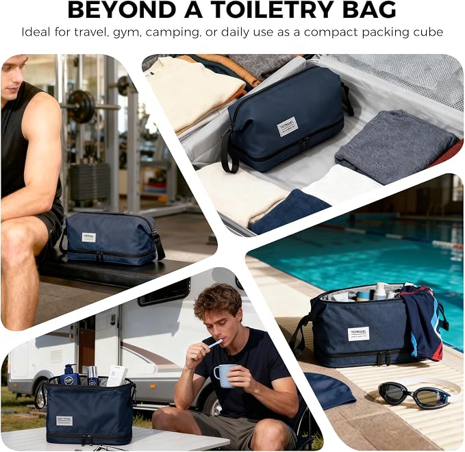 Travel Toiletry Bag Water-resistant with Hanging Hook for Mens Large Packing with Waterproof Wet/Dry Compartment Travel Shower Bags Travel Toiletry Organizer Dopp Kit Shaving Bag - Image 4