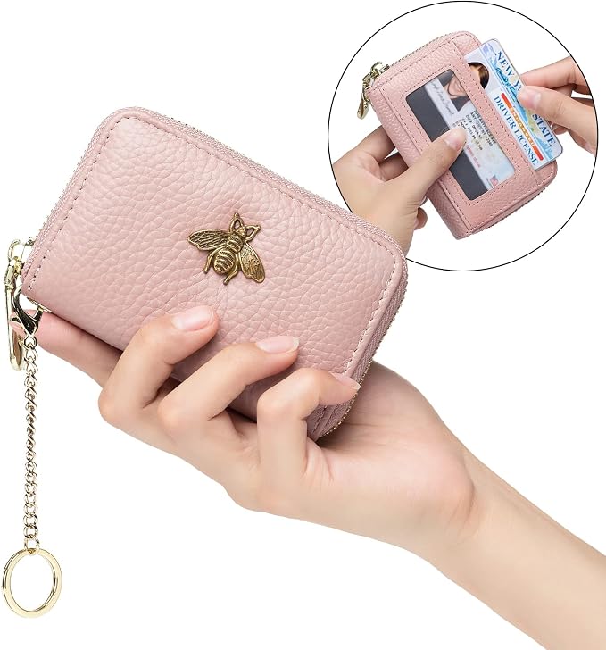 imeetu RFID Credit Card Holder, Small Card Wallet Women, Leather Card Case | Genuine Leather Women's Card & id Cases, Change Coin Purse with Zipper Keychain id Window, 20 Colors & 3 Styles, Daily, Gifts - Image 8