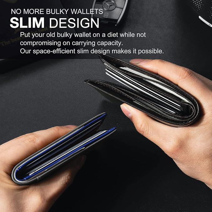 GSOIAX Slim Wallet for Men Rfid Blocking Leather Bifold Front Pocket Carbon Fiber Men's Money Clips Credit Card Holder With Gift Box - Image 6