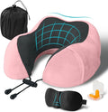 Travel Pillow, Memory Foam Neck Pillow for Traveling, U Shape Neck Pillow Airplane Portable Flight Pillow Travel Kit with 4D Contoured Eye Masks and Earplug for Plane Train Car Home Office - Pink by Unknown