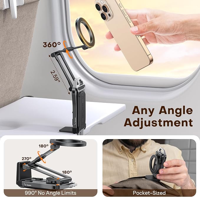 OMOTON TP02 360°Rotating Adjustable Aluminum for MagSafe Tripod,Black&Black | Magnetic Phone Tripod for iPhone 17/16/15 Pro Max Air, Foldable Cell Selfie Stick Fits Vlog, Gym Travel Essentials, 2Pcs - Image 5
