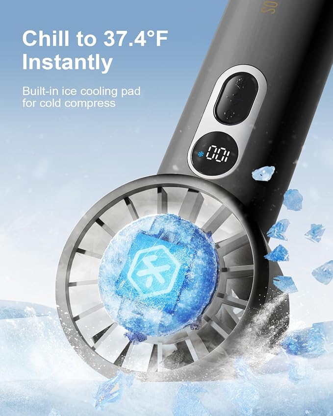 SOTHING Handheld Fan, with Cooling Compress, 1–100 Stepless Speeds, 18hrs Battery Life, Digital Display, 30dB Ultra-Quiet, USB-C Rechargeable, Portable Handheld Turbo Fan for Travel, Indoor & Outdoor - Image 2
