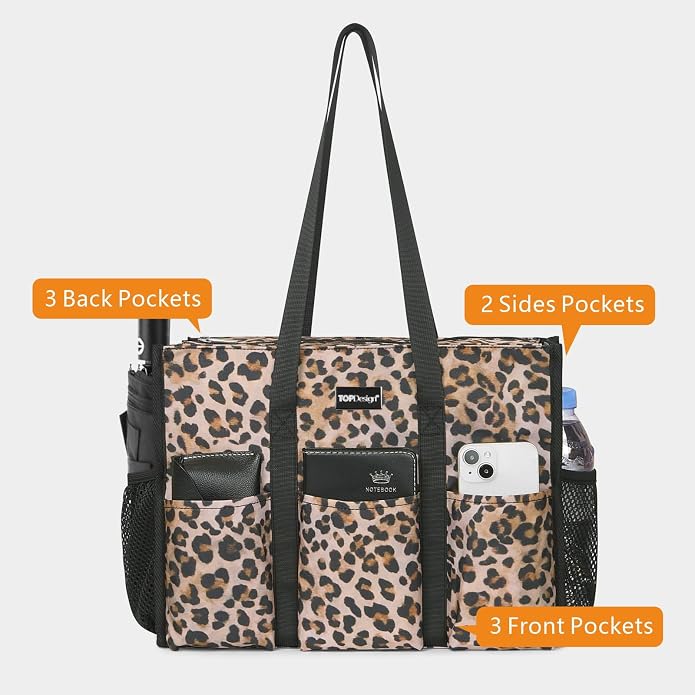 TOPDesign Utility Water Resistant Tote Bag with 13 Pockets, Top Zipper Closure & Thick Bottom Support, for Working Women - Image 3