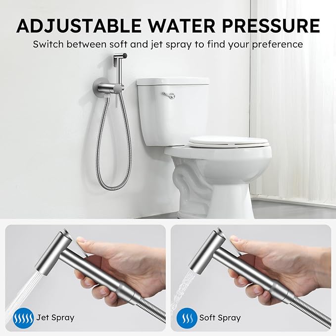 Arofa Built-in Hot and Cold Bidet Sprayer for Toilet, Hands-Free Control | Wall-Mounted Design, Dual Control Modes, Leak-Free Bidet Hose, Feminine/Baby/Pet Wash, Cloth Clean & Rinse, Stainless Steel - Image 5