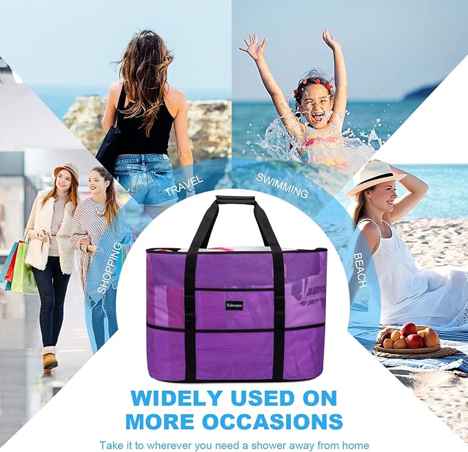 KABAQOO Mesh Beach Bag, Extra Large Beach Bags with 9 Pockets & Zipper Waterproof Lightweight Beach Tote for Beach/Pool Trip - Image 7