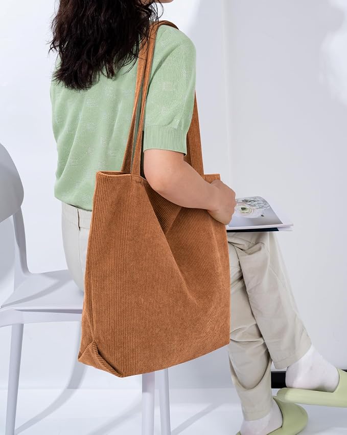 Iioscre Corduroy Tote Bag for Women,Hobo HandBags with Zipper | Large Capacity Casual Shoulder Bag with Inner Pockets for Shopping Work Daily Travel. - Image 2