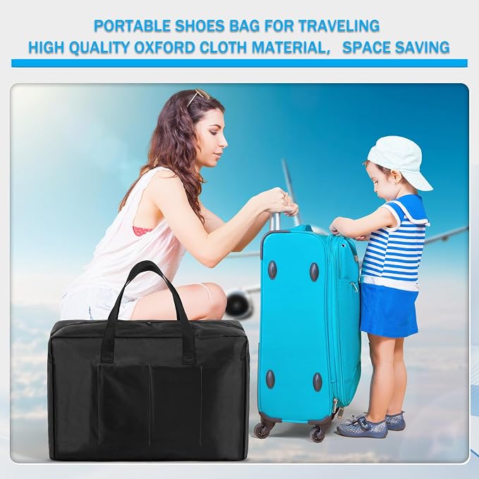 2 Pcs Shoe Bags for Travel with Handle Zipper Large Portable Shoe Organizer Luggage Storage Bags for Women and Men(Black, Blue) - Image 5