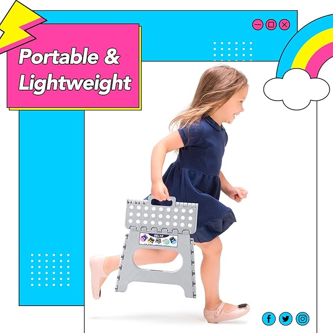 Delxo Folding Step Stool 11 Inch,300 Lbs Step Stool for Kids & Adults Grey | Foldable Step Stool 11",Non-Slip Foot Stools with Handle,Lightweight Collapsible stools for Kitchen,Bathroom,Bedroom,Garden - Image 6