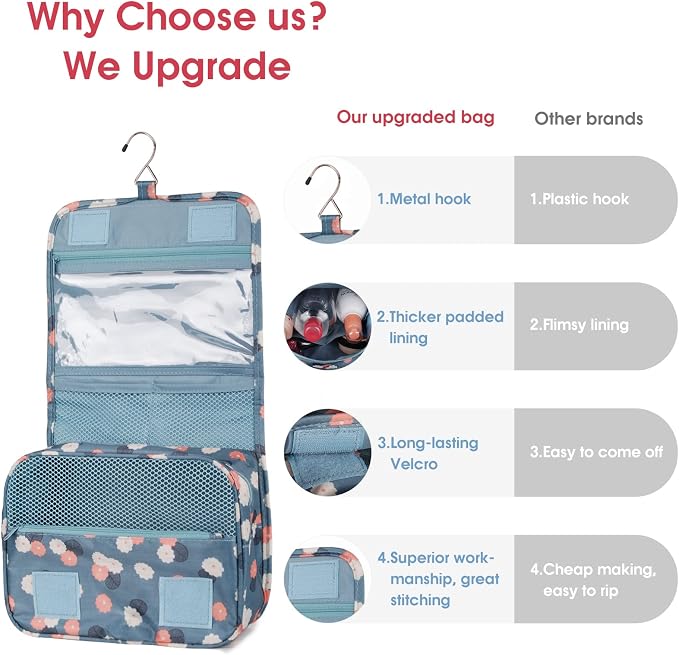 Narwey Small Hanging Travel Toiletry Bag for Women, Travel Bag for Toiletries, Makeup Bag Organizer Make Up Bags Cosmetic Bags for Girls - Image 5