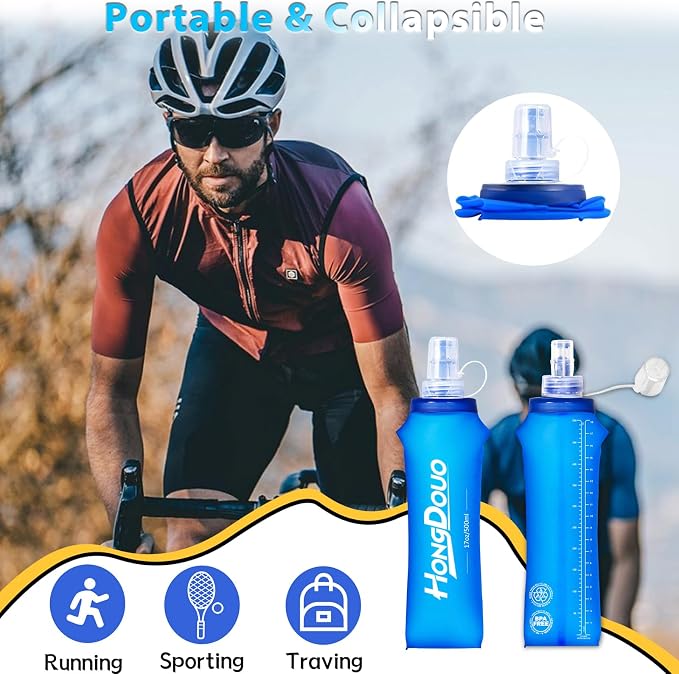 2 Packs Soft Flask, 17oz/500ml TPU Collapsible Soft Water Bottle for Hydration Pack, Running Vest, BPA-Free Folding Water Bottles for Hiking Cycling Climbing Running Outdoor Sports - Image 2