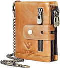 Anti-Theft Mens Wallet with Chain Genuine Leather ID Window Purse with RFID Blocking Bifold Double Zipper Coin Pocket with Gift Box by Unknown