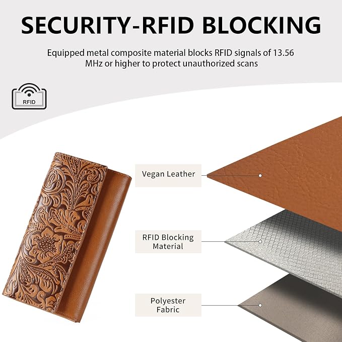 GOIACII Wristlet Wallets for Women RFID Blocking Western Clutch Brown | Embossed Leather, Vintage Design, Trifold, Large Billfolds, Ladies Purses with Zipper Coin Pocket - Image 5