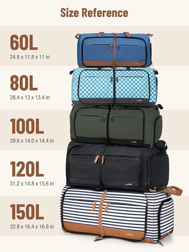 Lekesky Foldable Travel Duffle Bag for Women, Large Duffel Bag with Separate Shoes Compartments & Straps, Carry On Weekend Bag for Women, Hospital, Overnight (Green Gingham, 80L) - Image 6