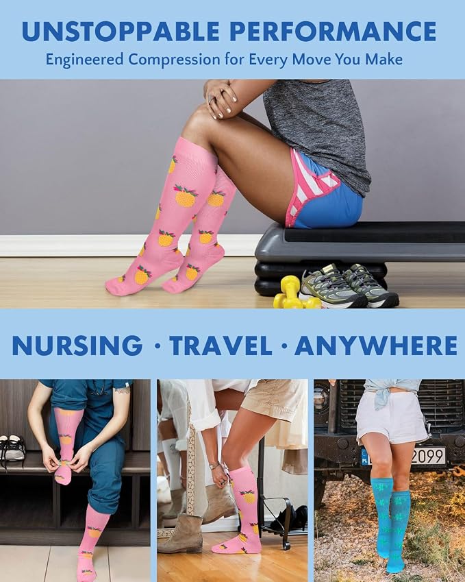 Compression Socks for Women 15-20 mmHg, 2 Pairs | Graduated Support, Knee High Fit, Polyester Stretch, Circulation Comfort, Nurses, Travel, Athletes, Flight, Daily, Patterned - Image 6