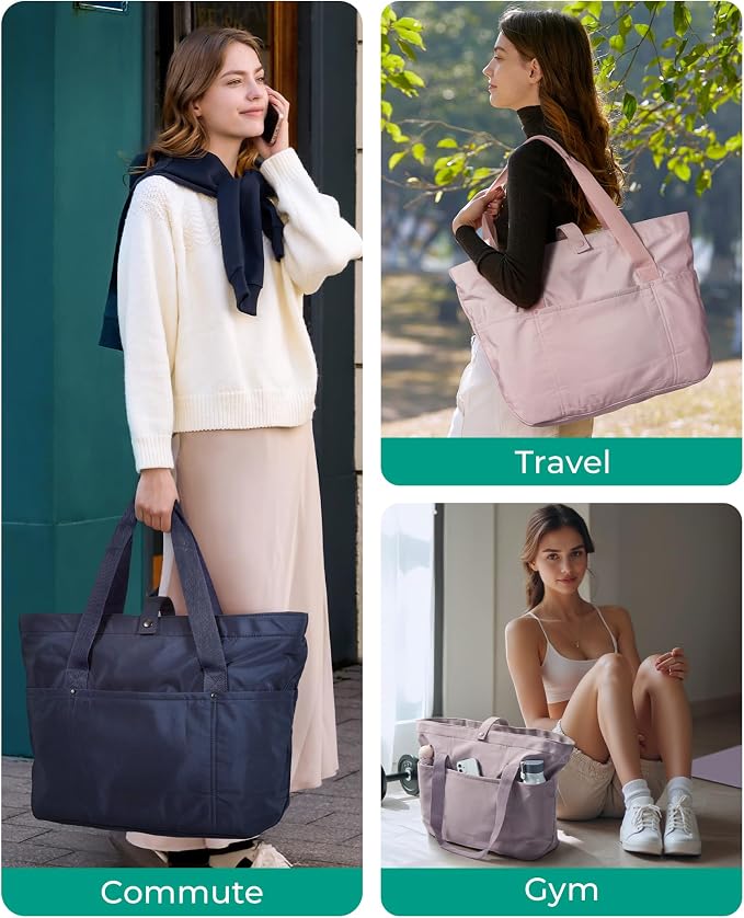 BAGSMART Tote Bag for Women, Foldable Tote Bag With Zipper Travel Shoulder Bag Handbag for Work - Image 2