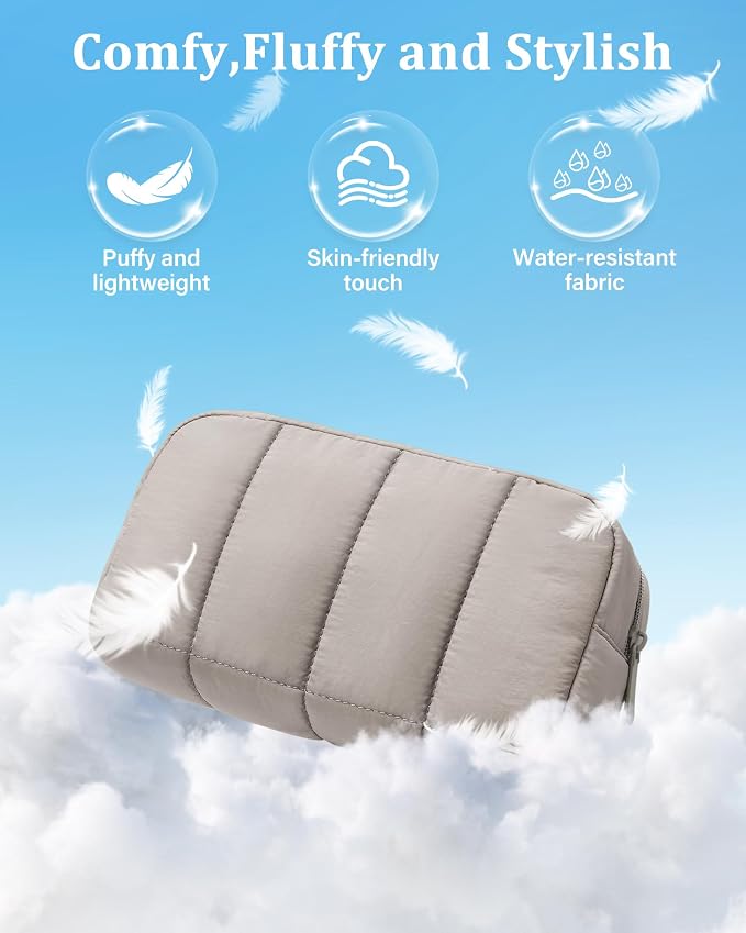 2 Pcs Makeup Bag Travel Toiletry Bag for Women Puffy Padded Cosmetic Pouch Purse Wide-open Makeup Organizer Case Travel Essentials - Image 3